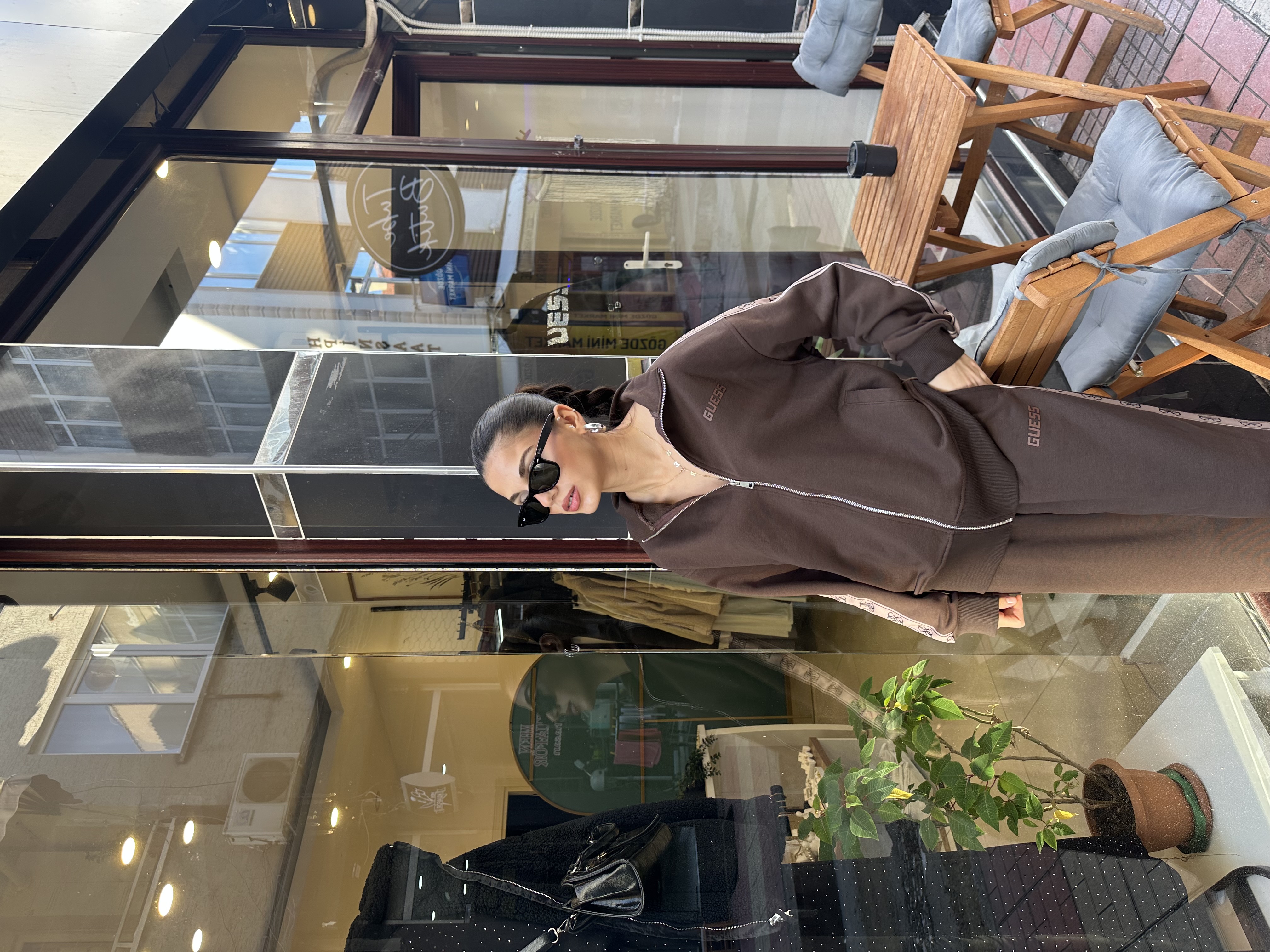 Premium Marka Model Yan Logo Şeritli Acı Kahve Hırka