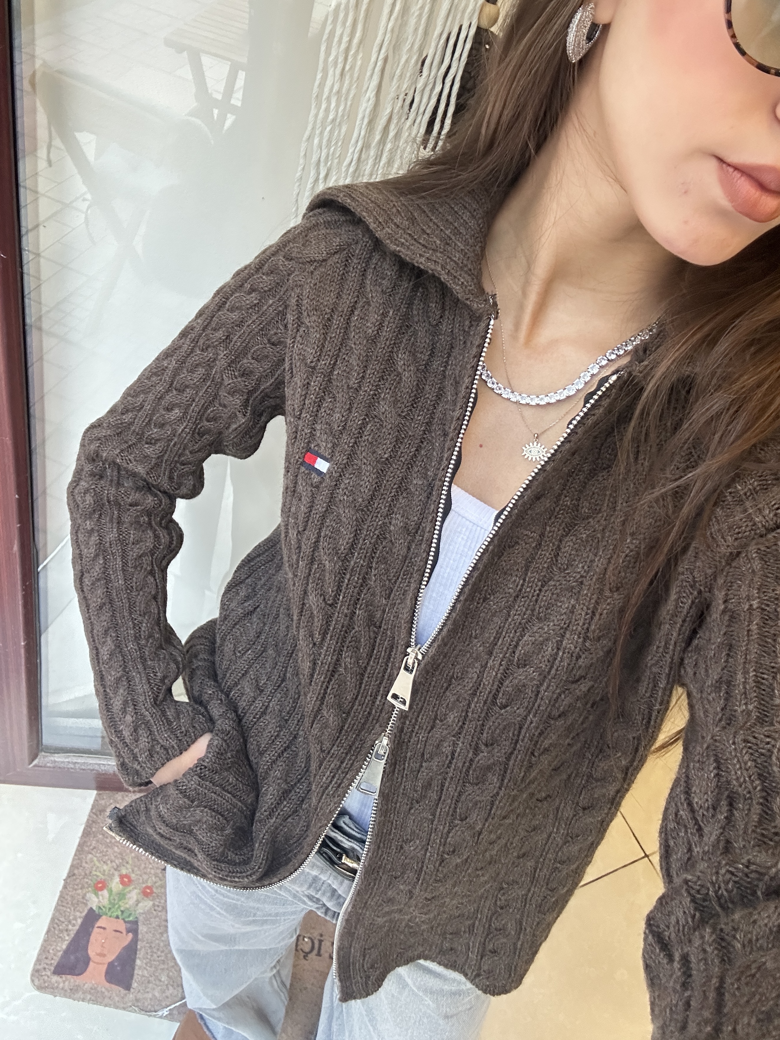 Orj. Marka Logolu Çift Fermuarlı Hırka