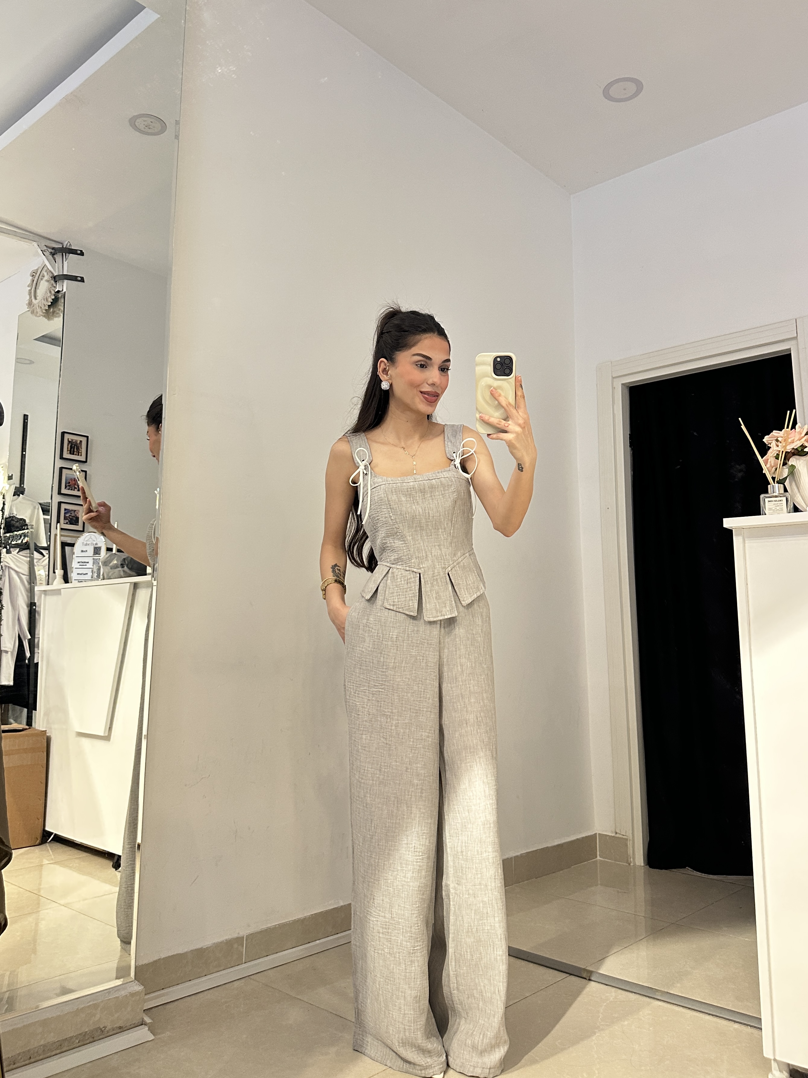 Gri Fırfırlı Korse İpli Büstiyer Pantolon Takım