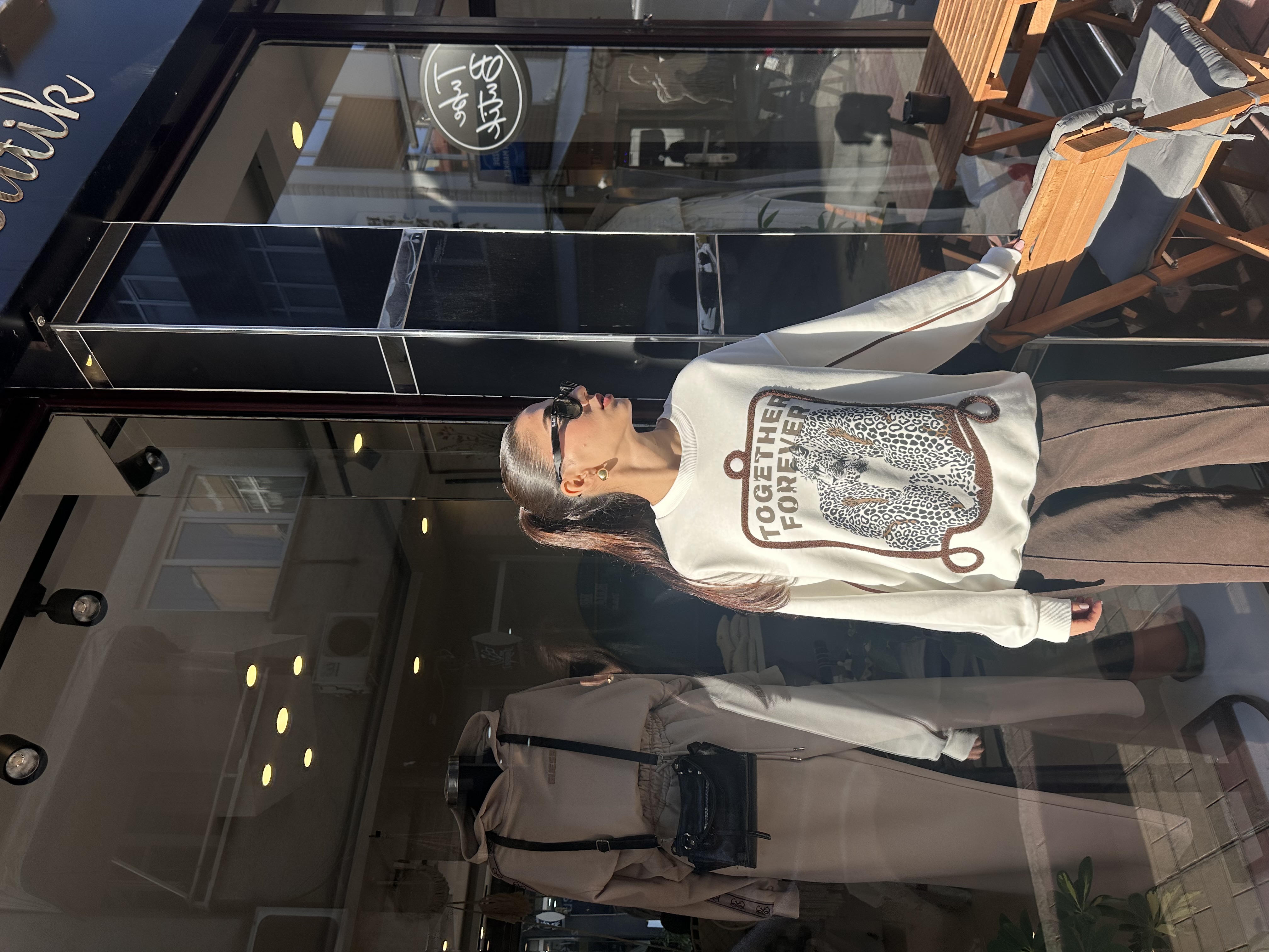 Premium Kaplan Baskılı Beyaz Oversize Sweatshirt