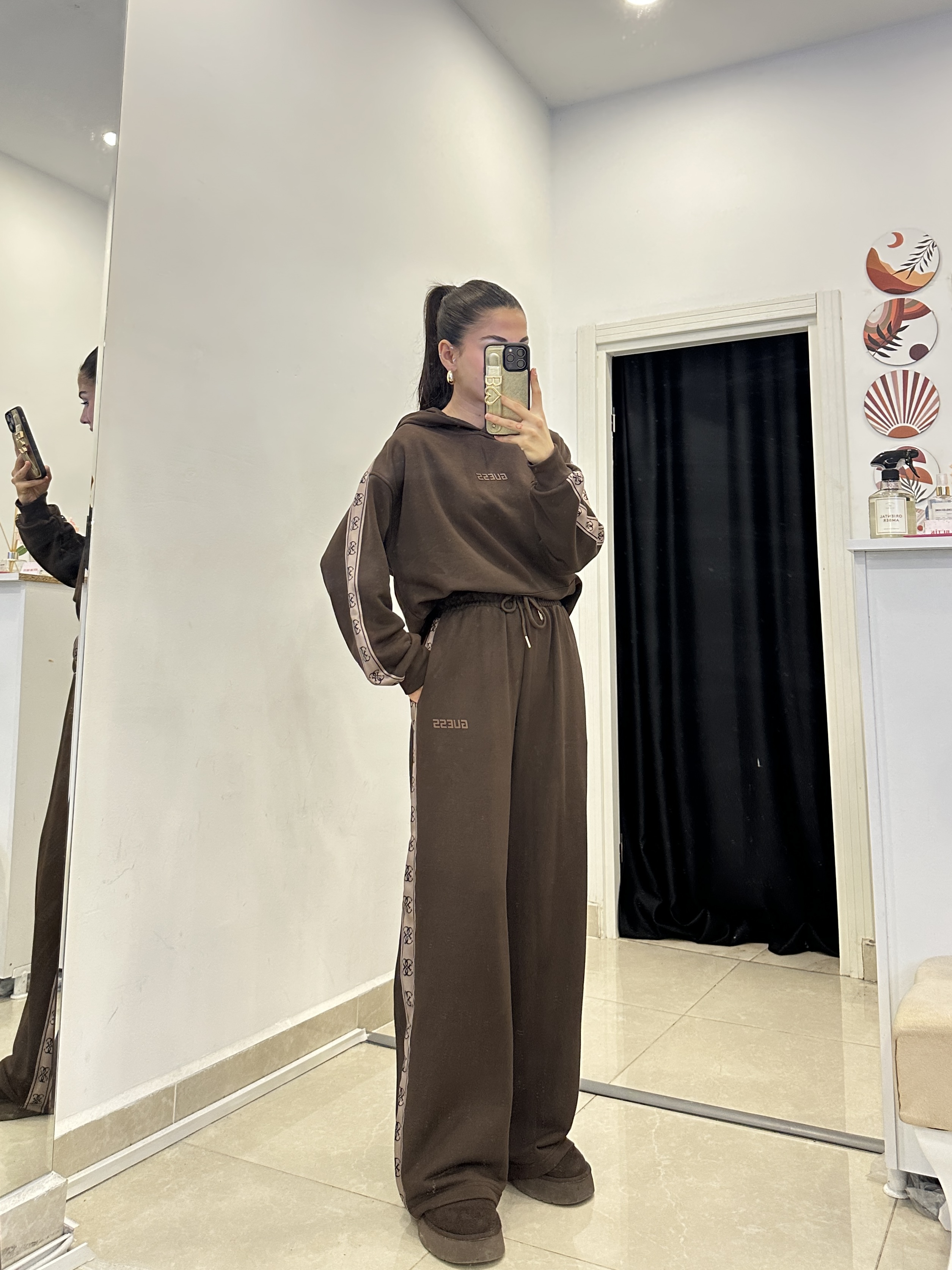 Premium Kapüşonlu Yan Logo Şeritli Marka Model Acı Kahve Takım