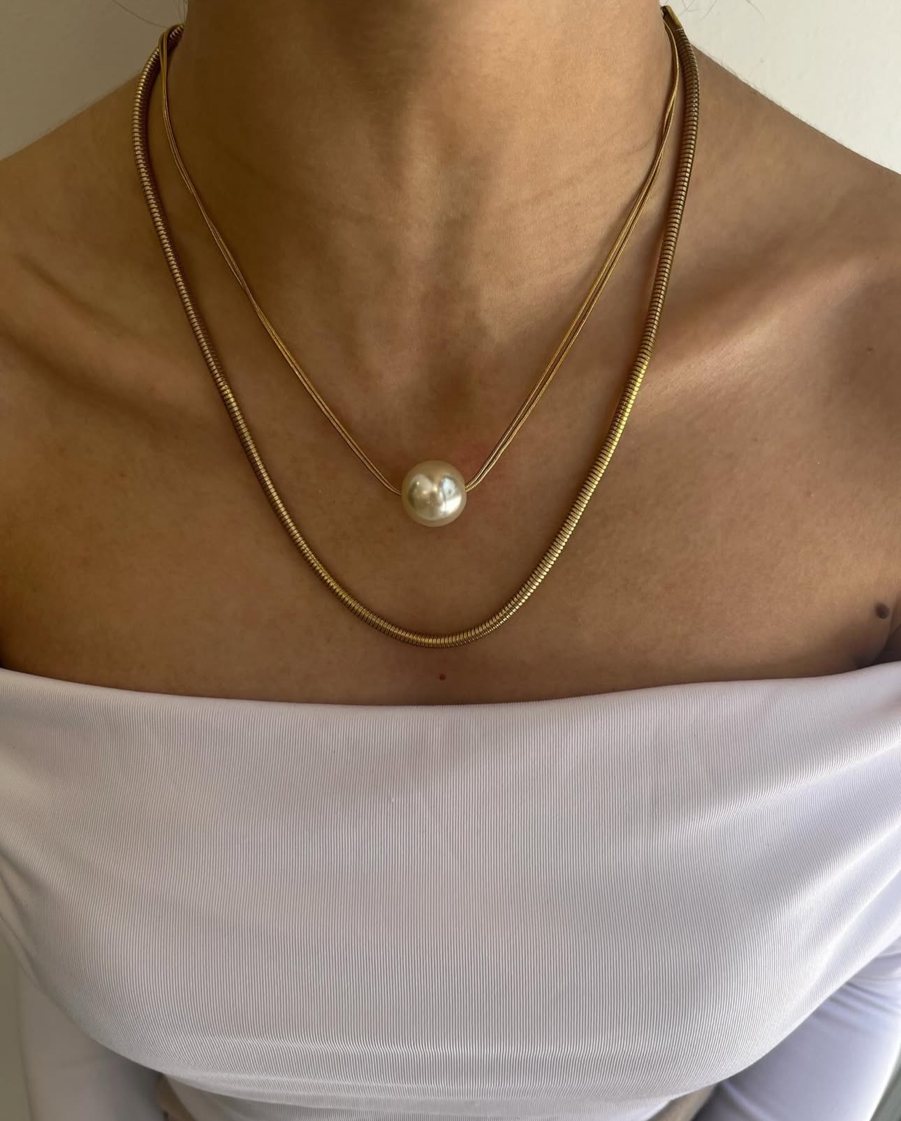 Çelik Yılan Model Gold Kolye