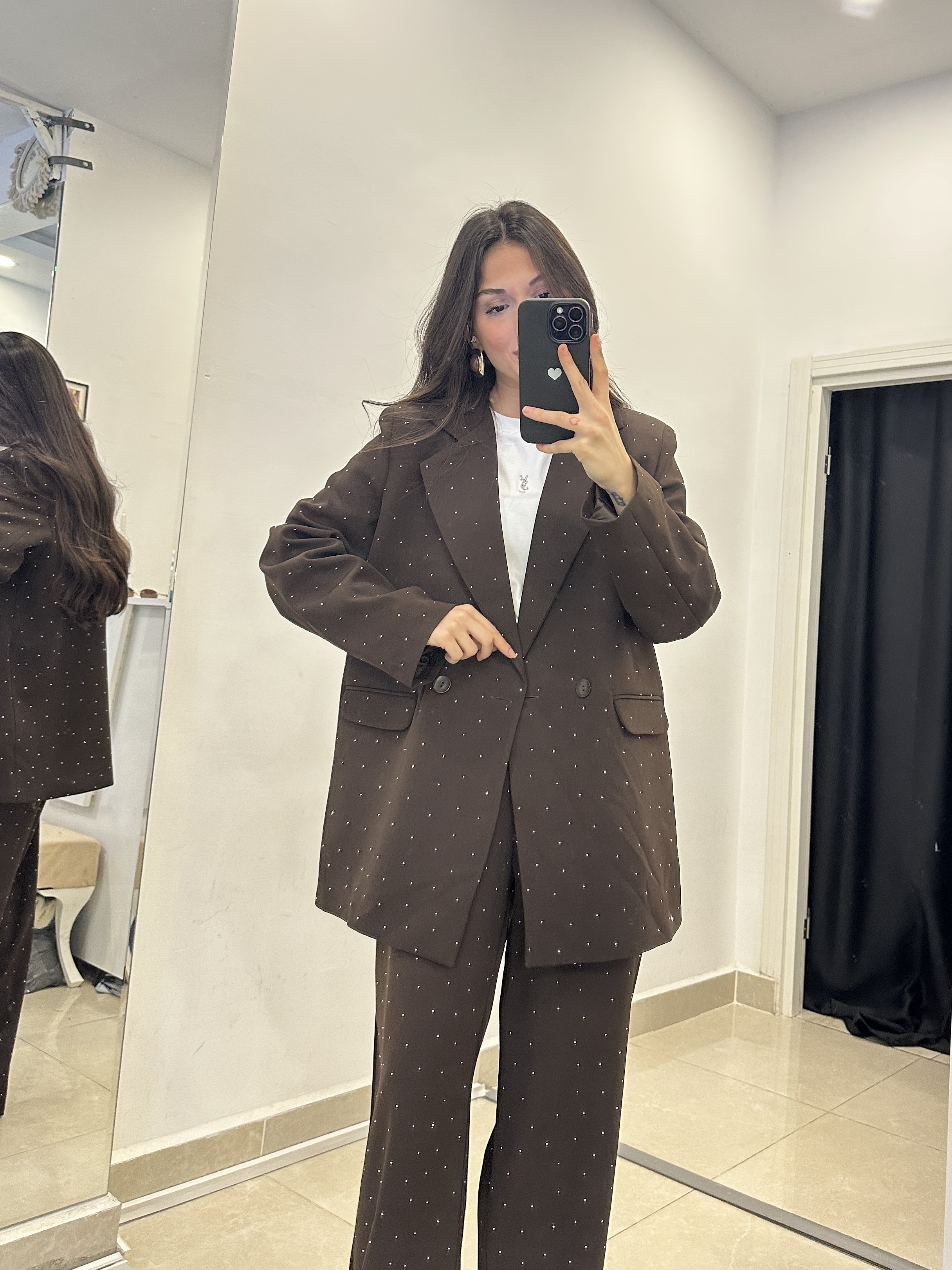 Premium Taşlı Oversize Acı Kahve Blazer Ceket