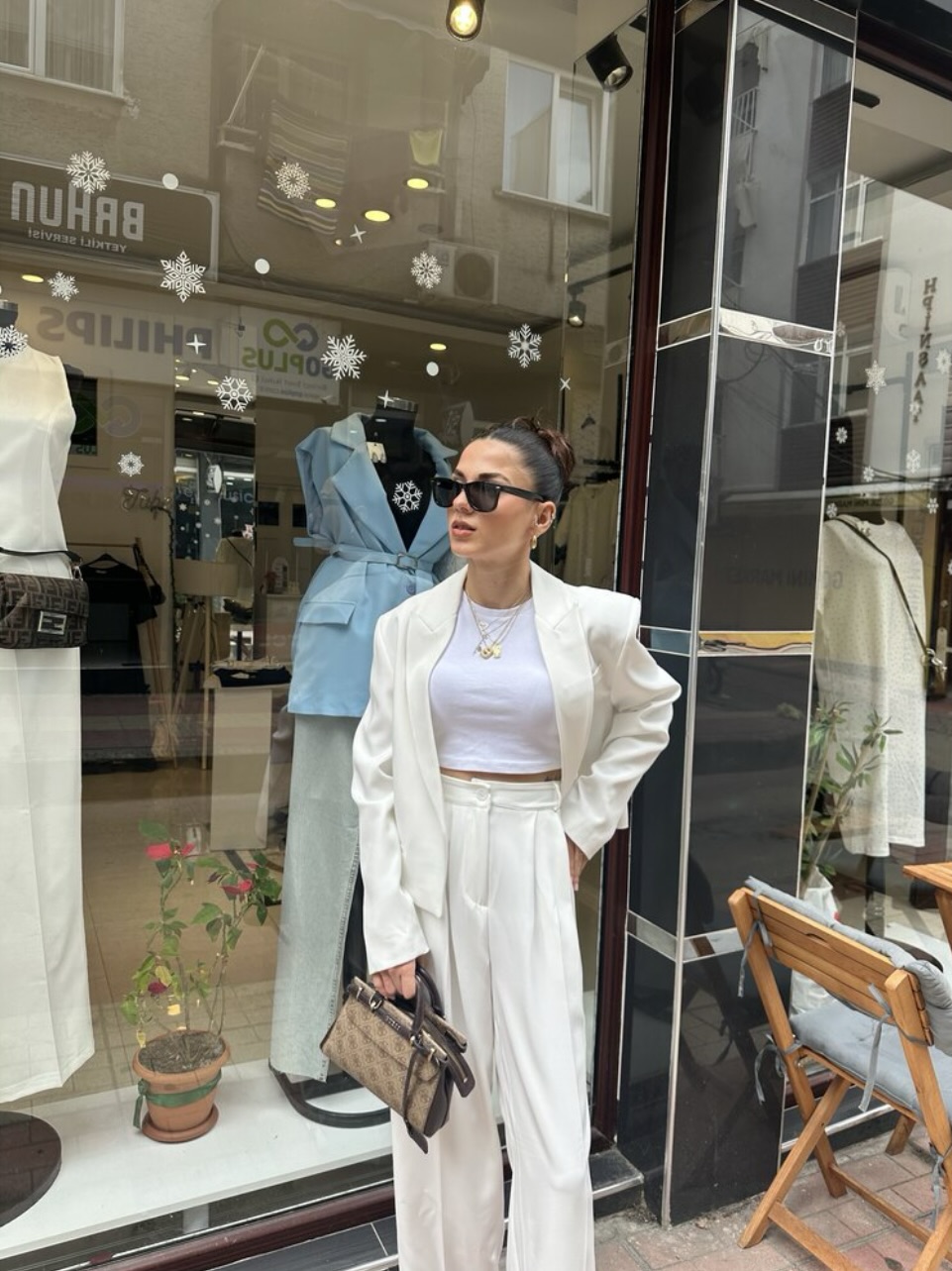 Premium Beyaz Blazer Ceket Pantolon Takım