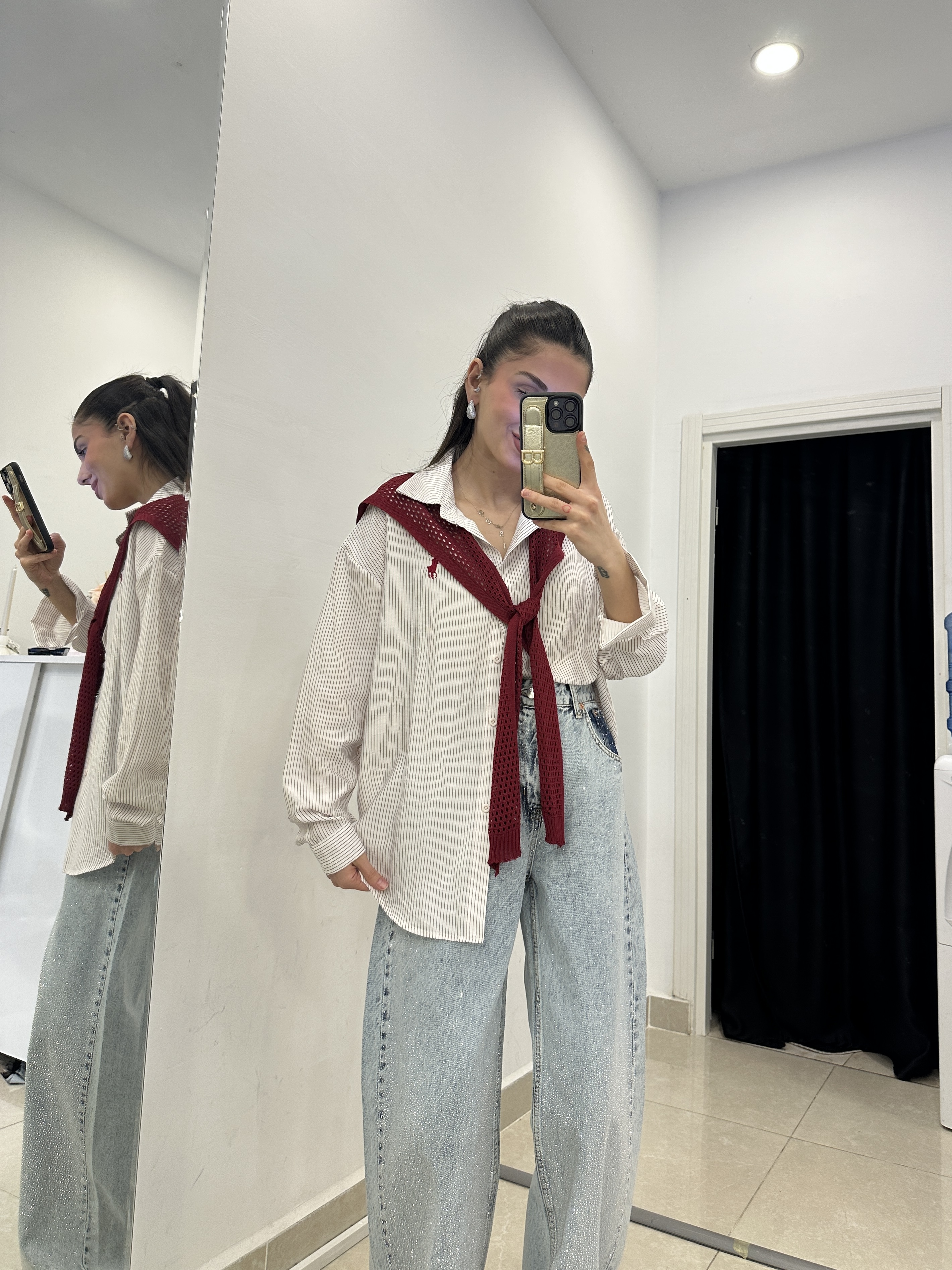 Marka Model Kendinden File Model Atkılı Bordo Gömlek