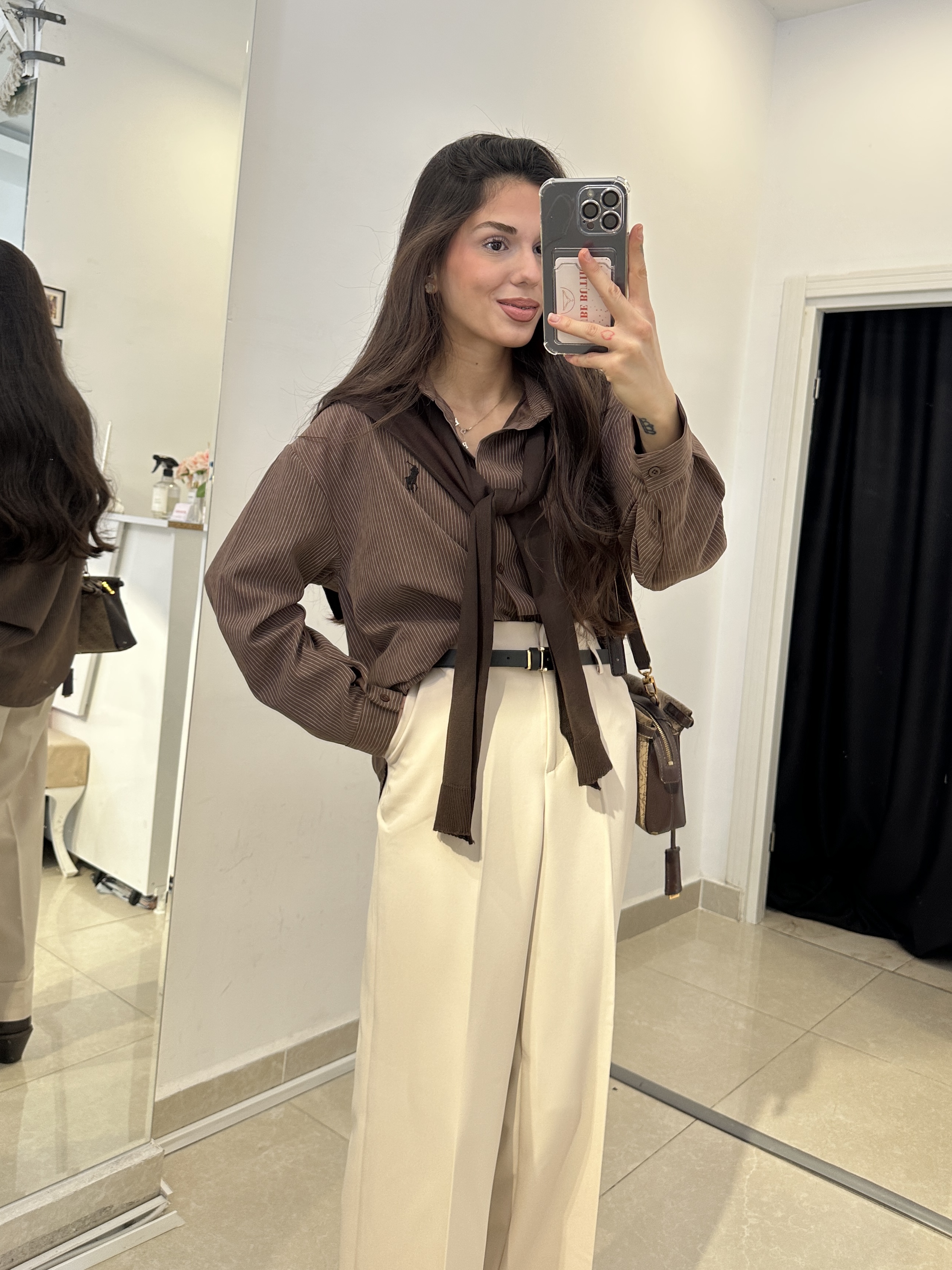 Marka Model Kendinden Atkılı Oversize Acı Kahve Gömlek  