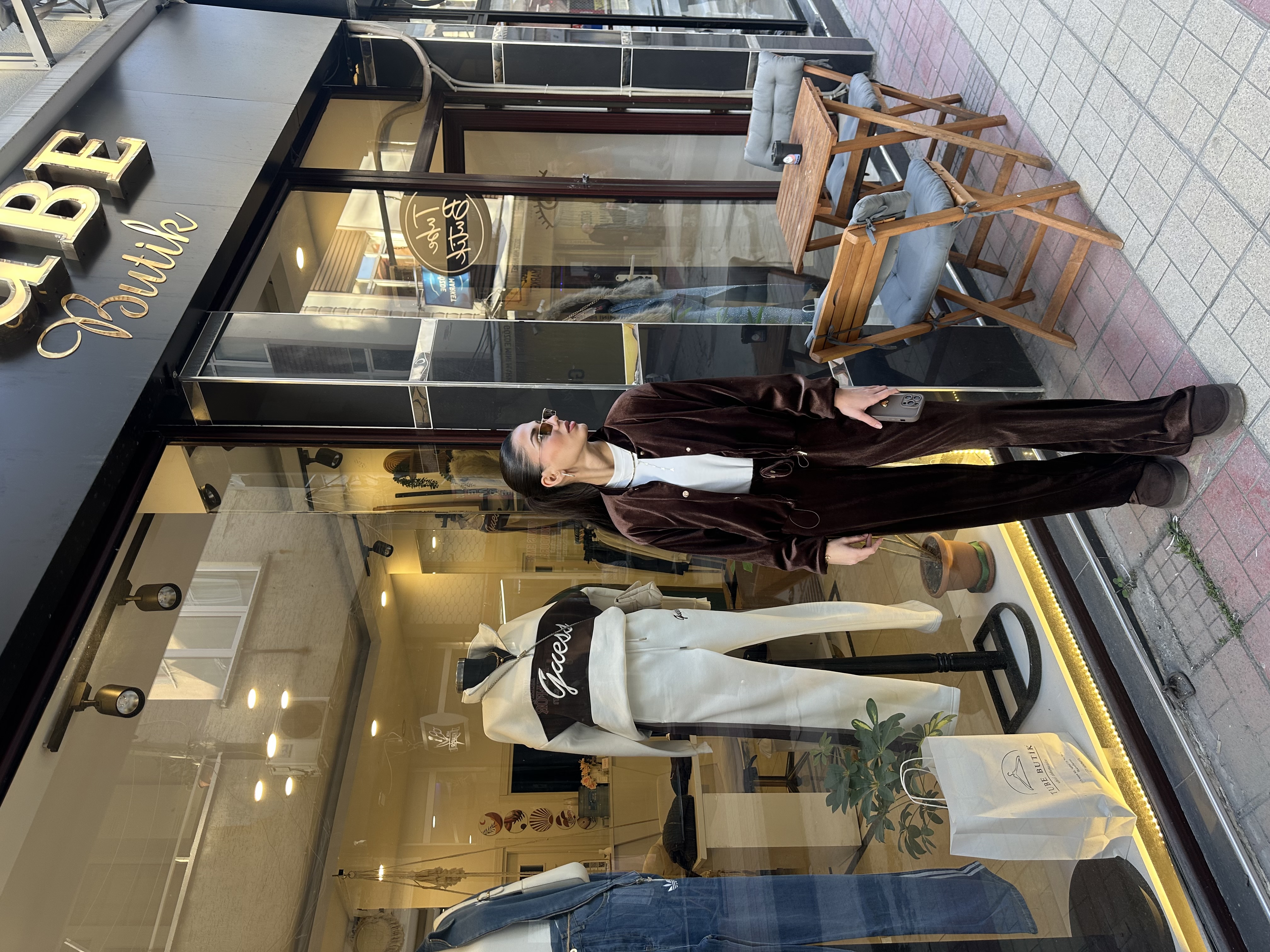 Gold Düğme Detaylı Acı Kahve Kadife Takım