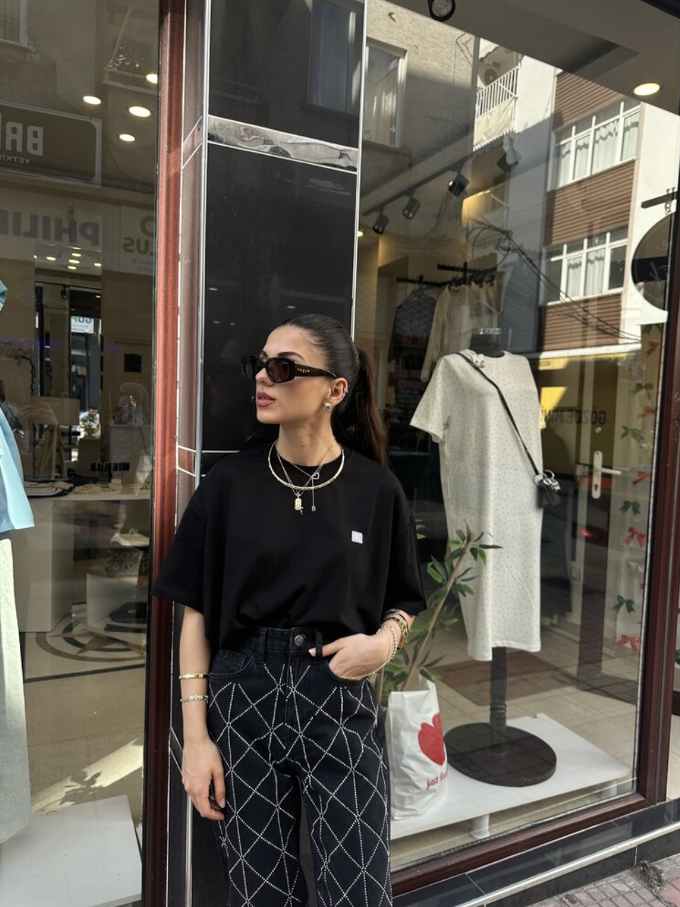 Nakış Logolu Oversize Unisex Siyah T-shirt