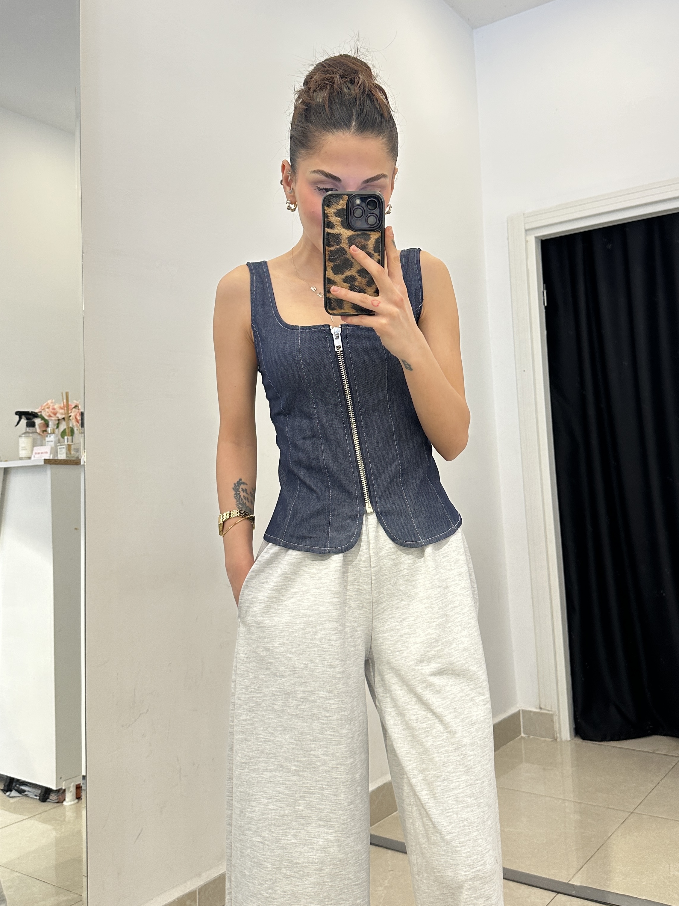 Belden Oturtmalı Denim Mavi Fermuarlı Korse
