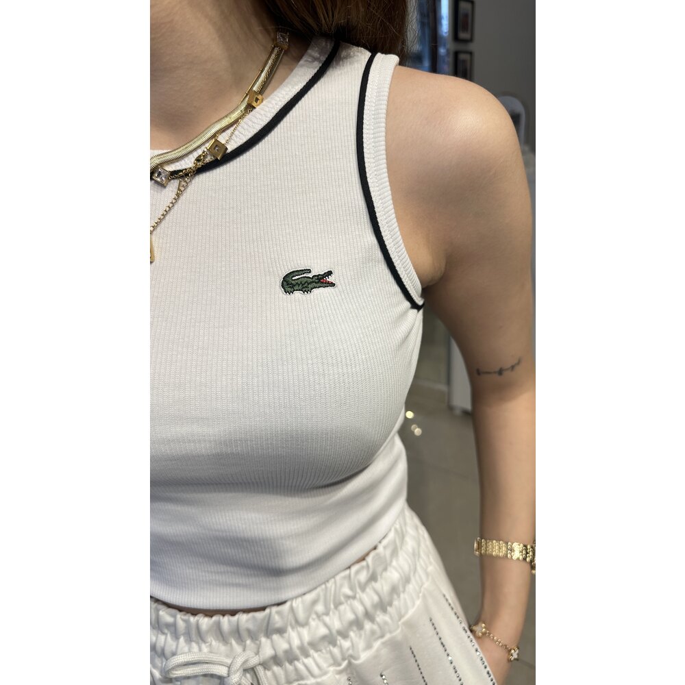 Lacoste Biyeli Halter Yaka Beyaz Atlet