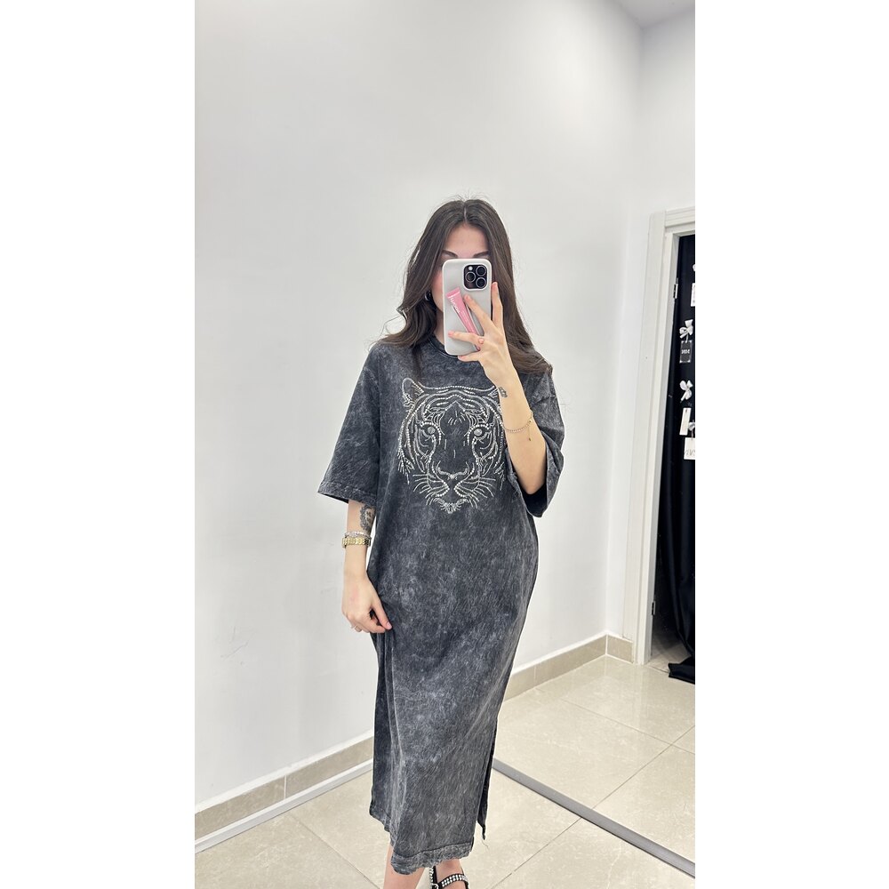 Özel Seri Kenzo Logolu Taş İşlemeli Midi Boy Elbise
