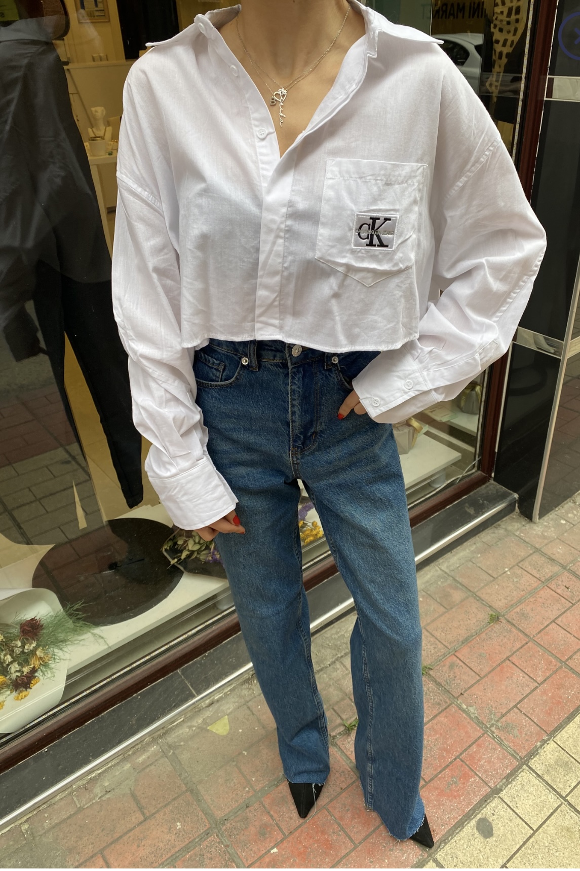 Orj. Calvin Klein Nakışlı Crop Gömlek