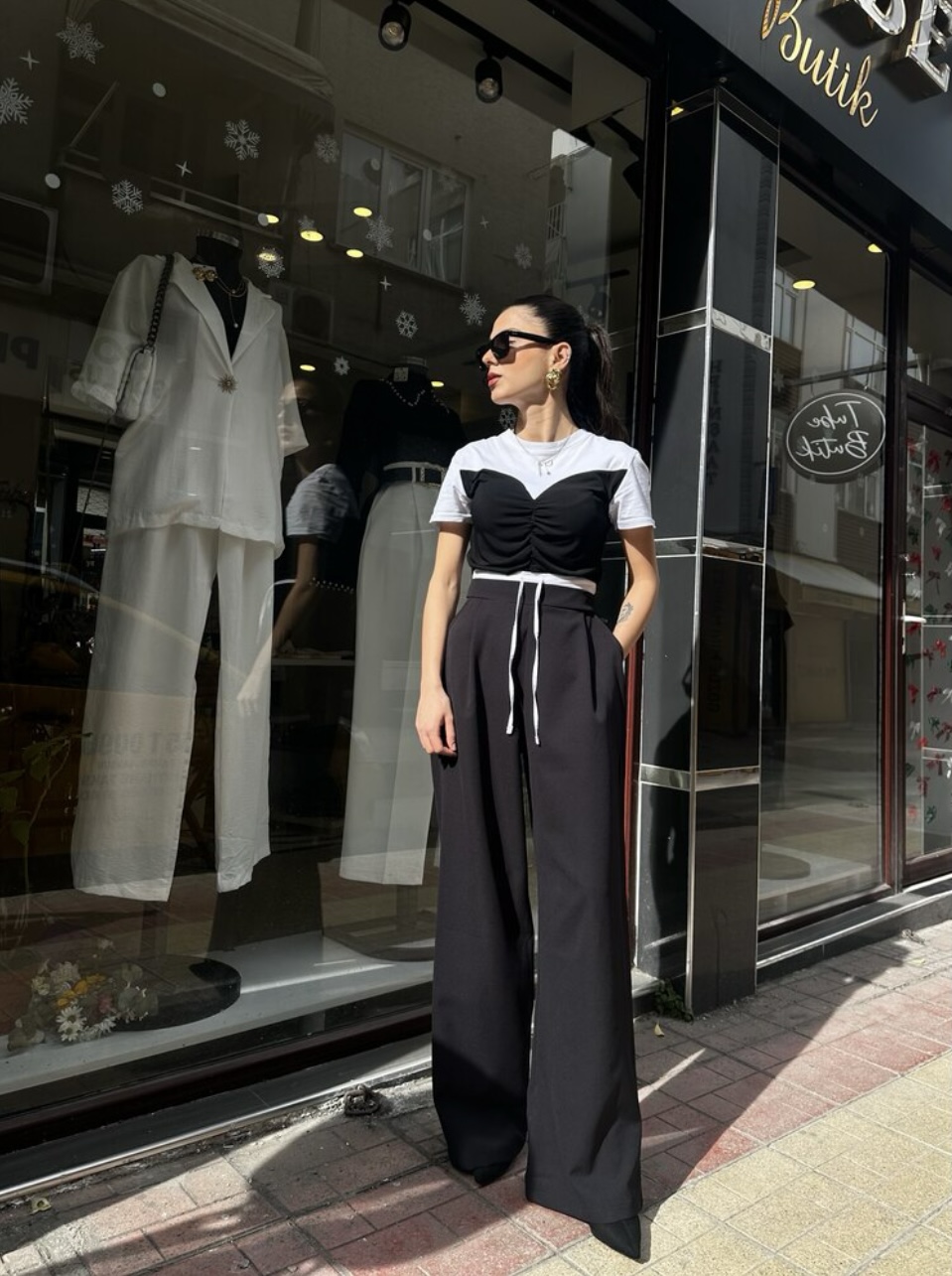 Zr Çift Bel Bantlı Wide Leg Pantolon