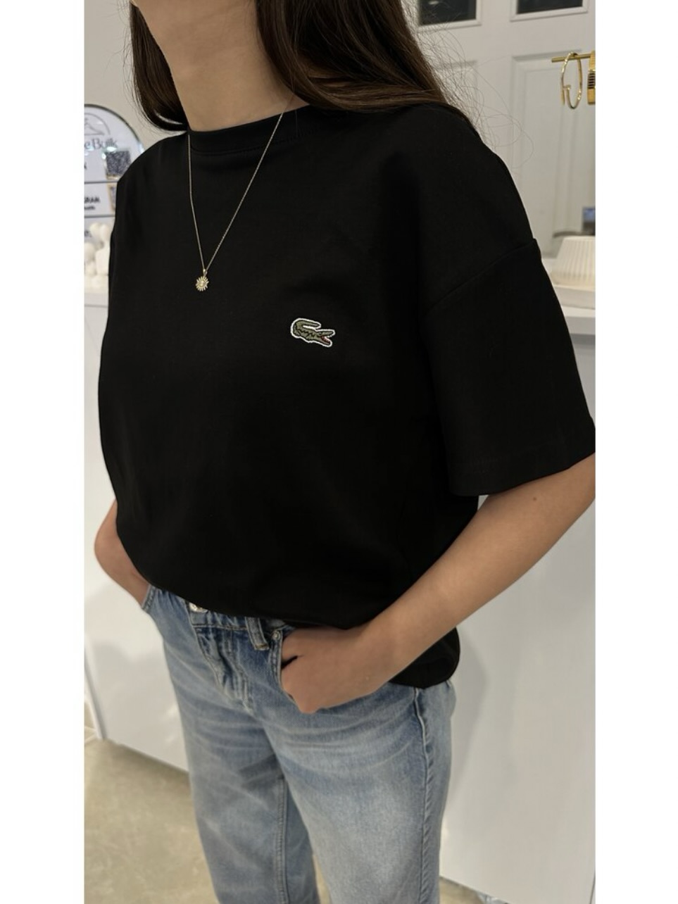 Kabartma Logolu Relaxed Fit Bisiklet Yaka Siyah T-Shirt
