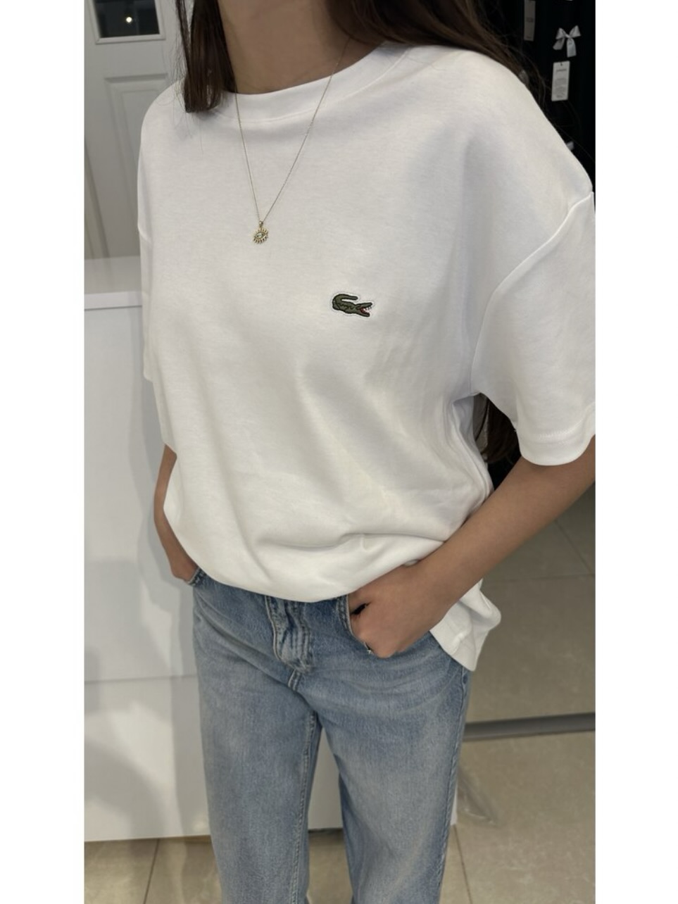 Kabartma Logolu Relaxed Fit Bisiklet Yaka Beyaz T-Shirt