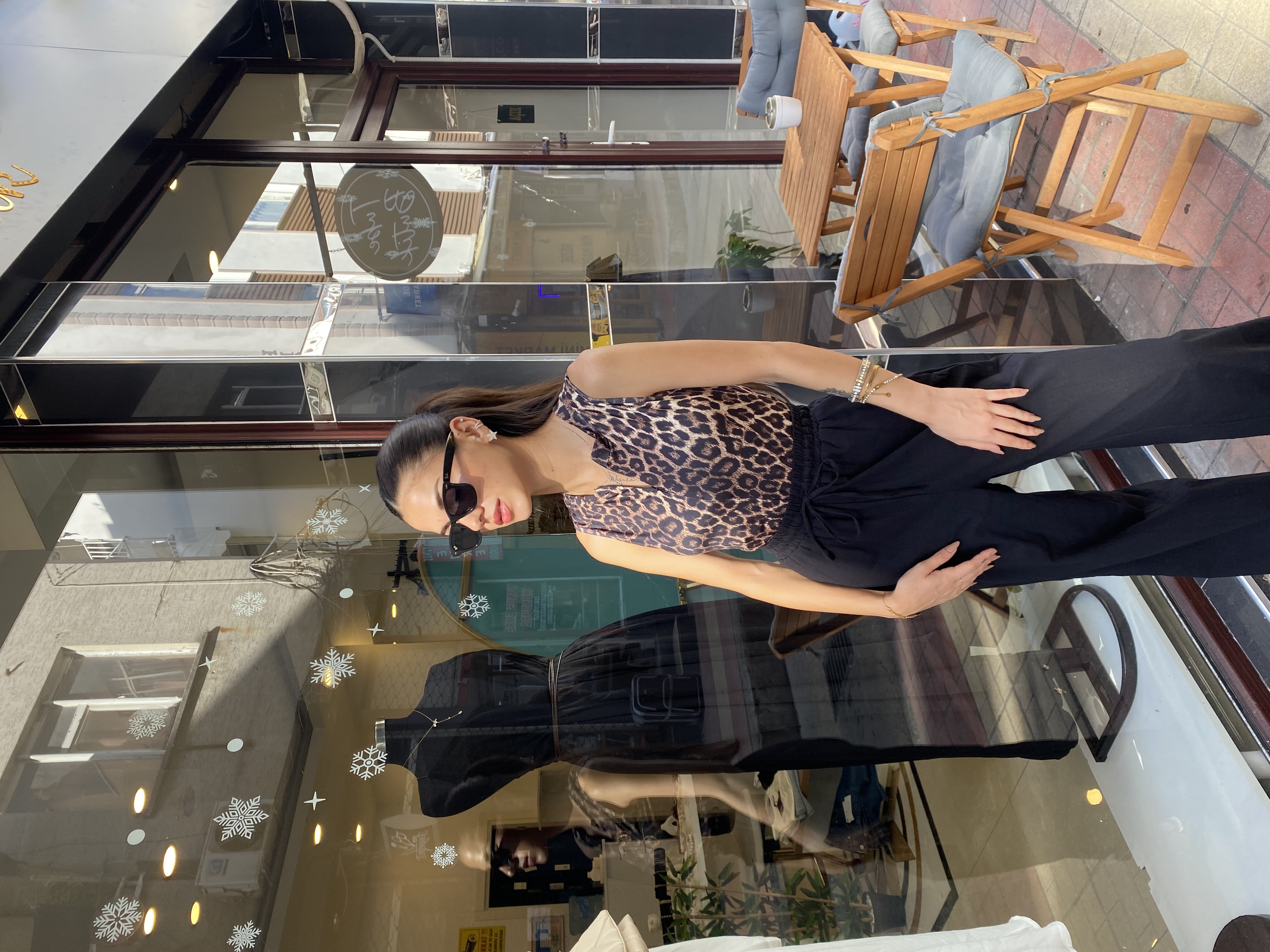 Leopar Desen Fermuarlı Bodysuit