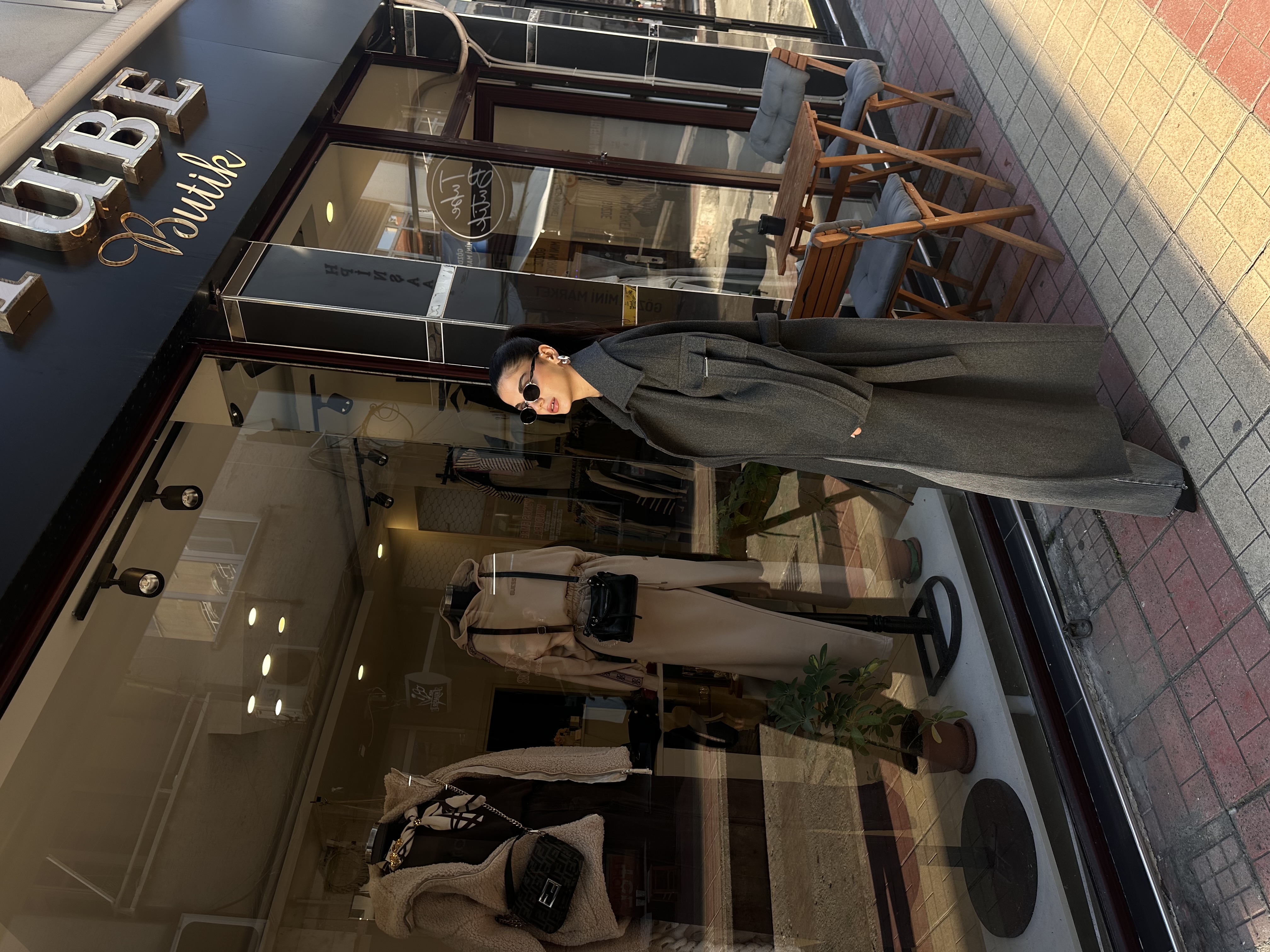 Premium Astarlı Kuşaklı Kol Detaylı Antrasit Kaşe Kaban