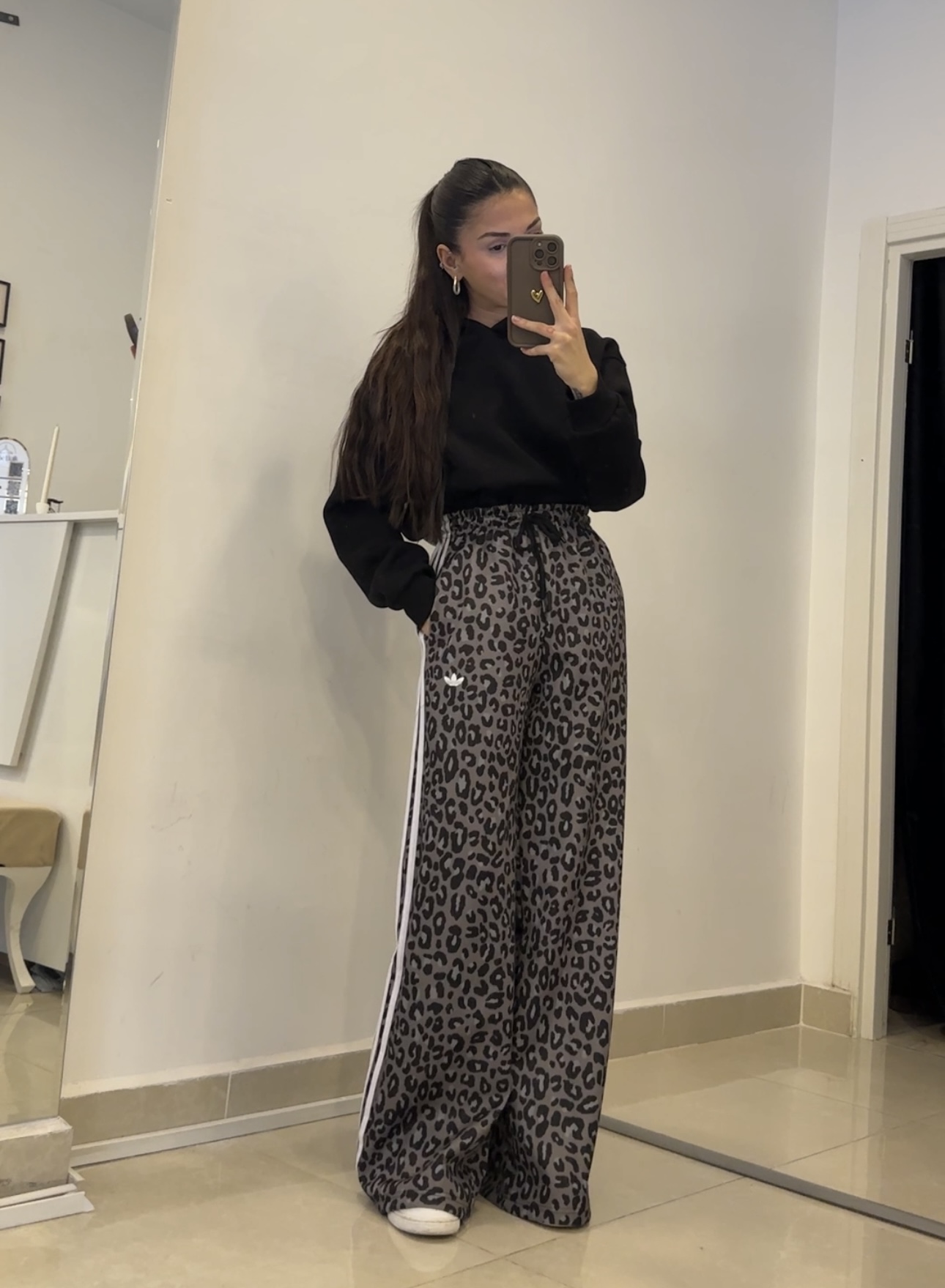 Orj. Marka Yanları Şeritli Leo Desenli Antrasit Alt Eşofman