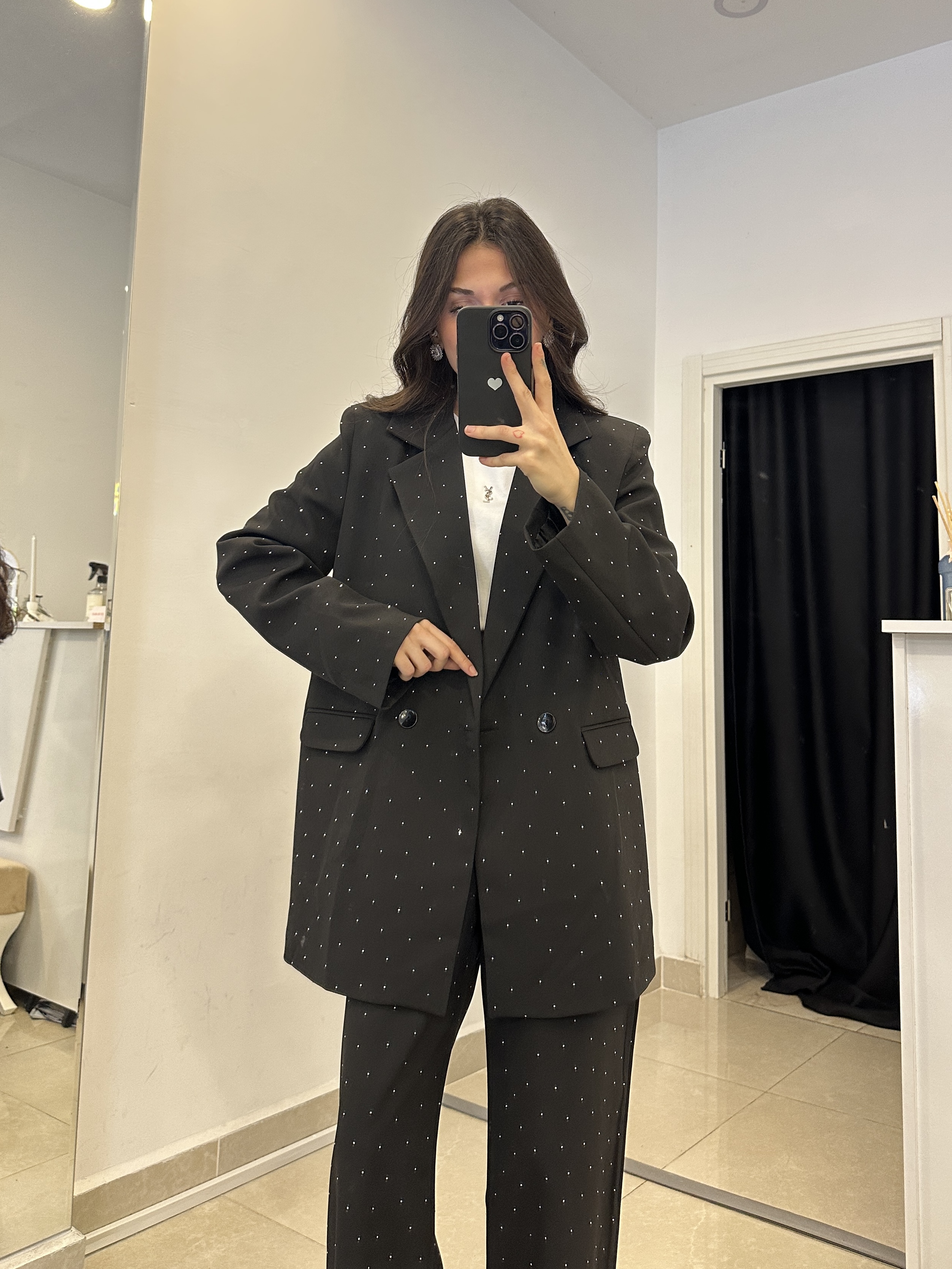 Premium Taşlı Oversize Siyah Blazer Ceket