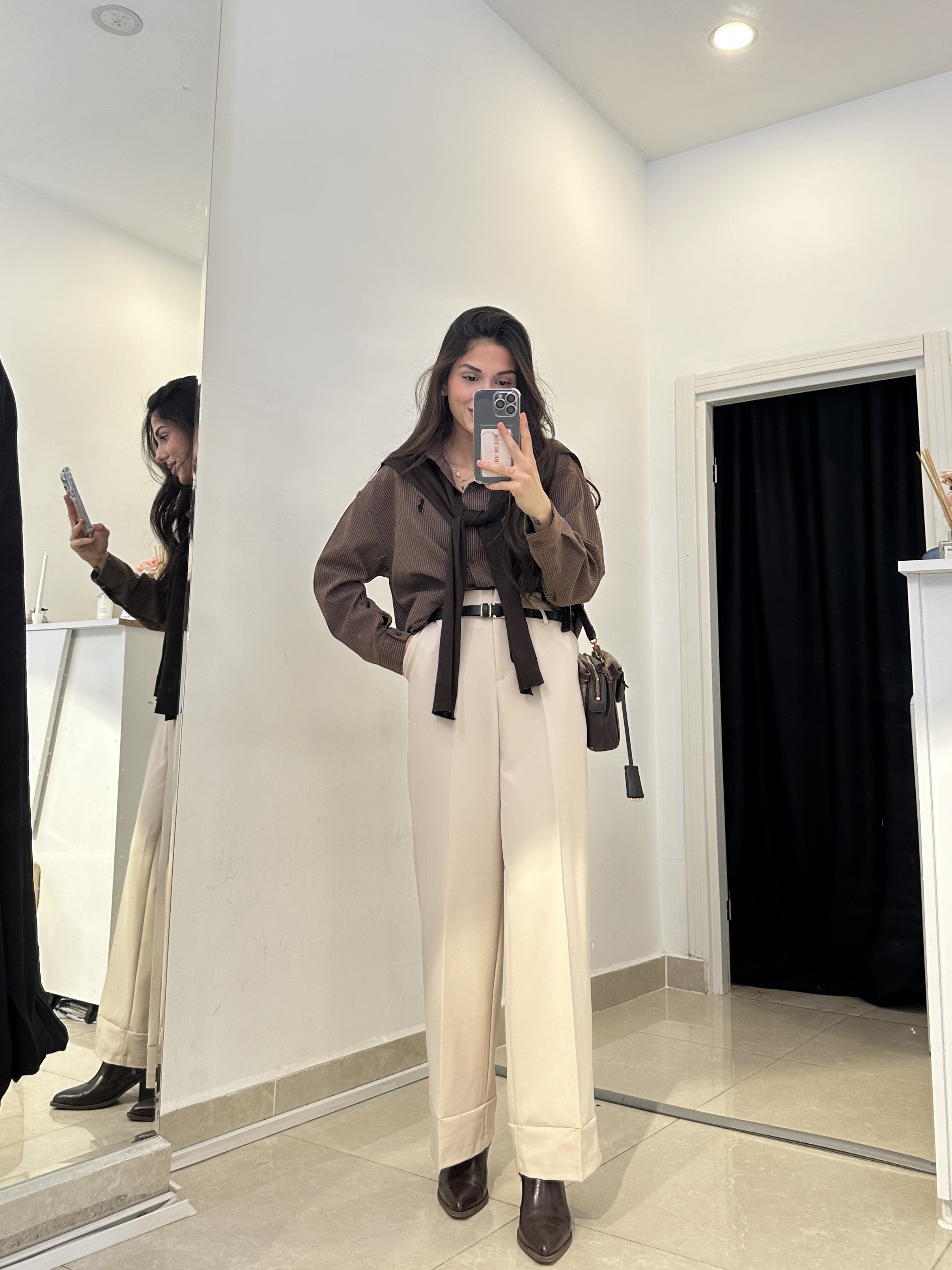 Double Paça Kemerli Yüksek Bel Taş Palazzo Pantolon
