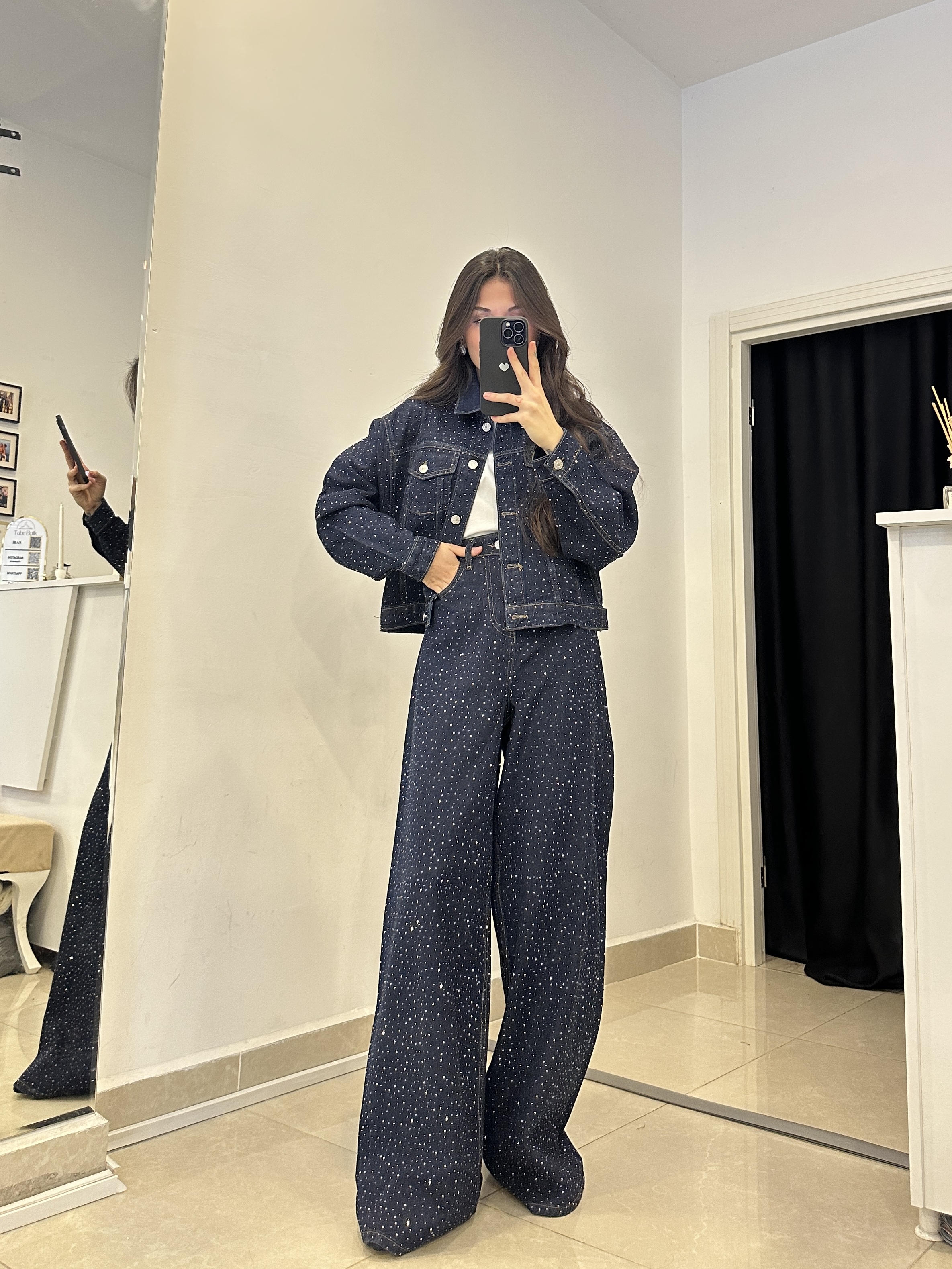 Premium Taşlı Denim Ceketli İkili Takım 