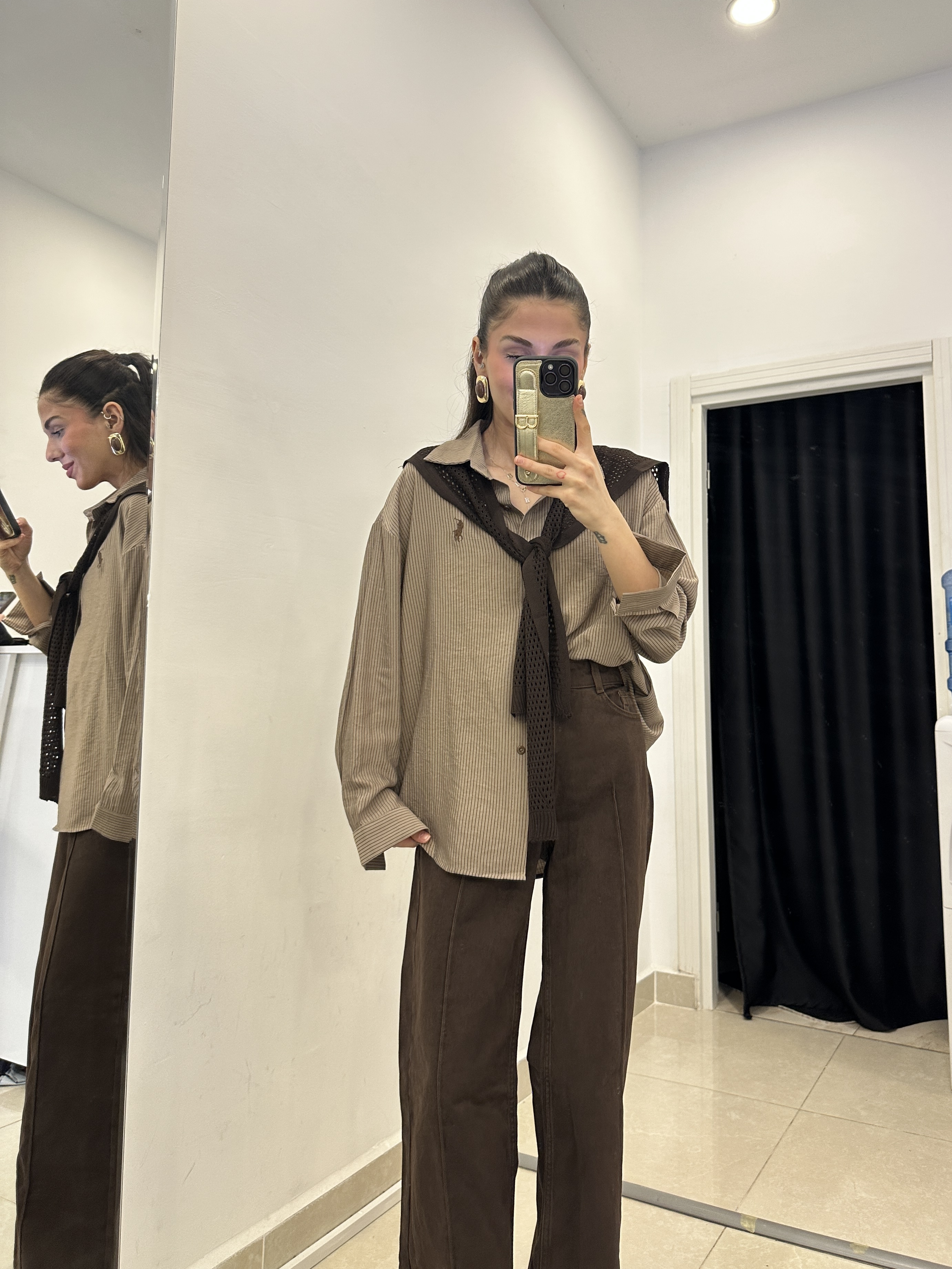 Marka Model Kendinden File Model Atkılı Acı Kahve Gömlek