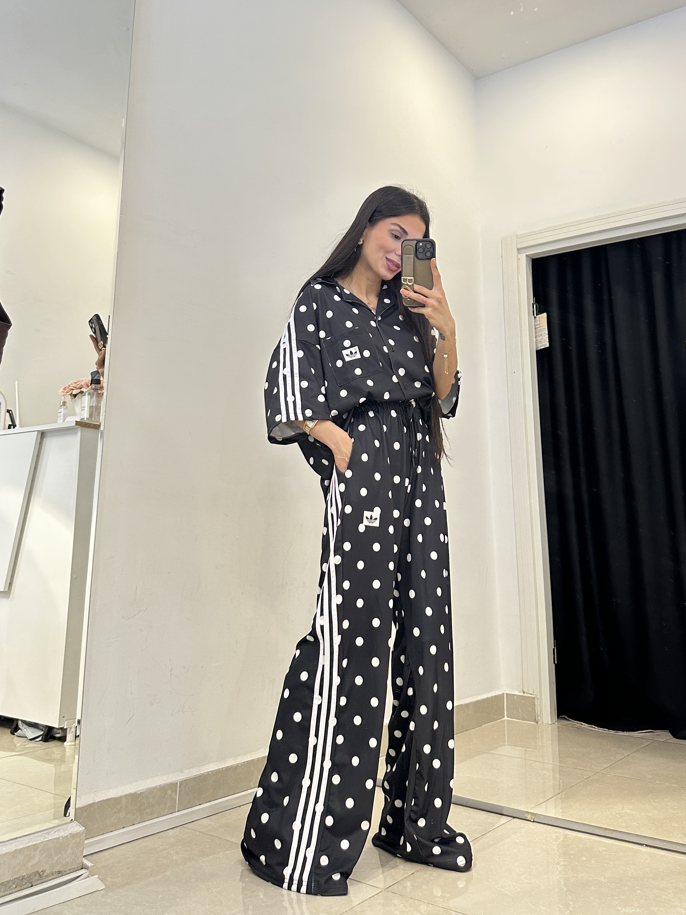 Pinterest Puantiye Desenli Siyah Eşofman Takımı